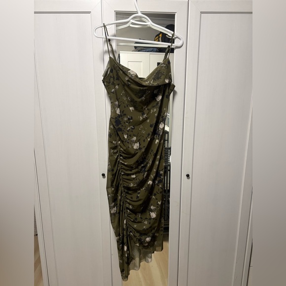 All Saints Dresses & Skirts - All Saints Olive Green Floral Cowl Neck Slip Dress